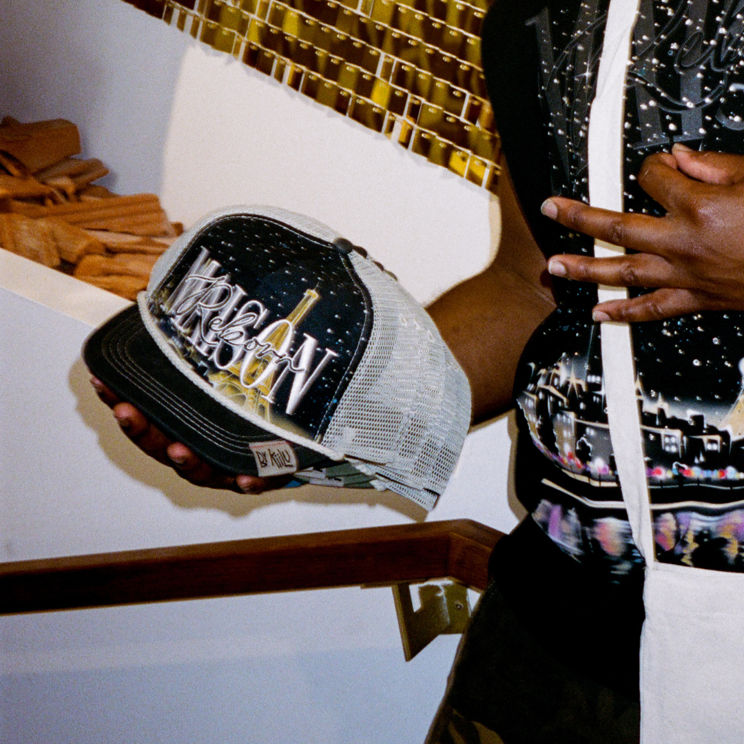 Maison Reborn By KIILU Midnight Black Trucker Cap